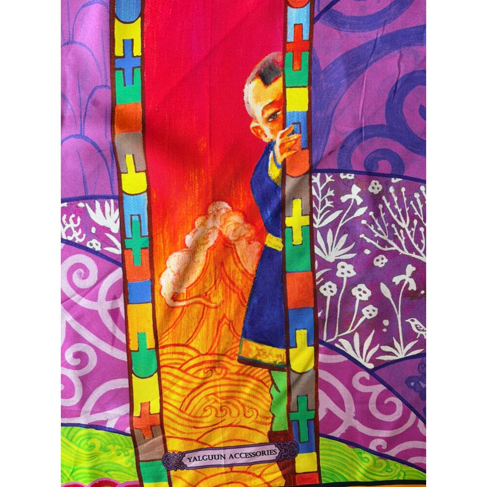 100% Silk Scarf Multicolor Art Print Rolled Hem Square Statement - Picture 5 of 7